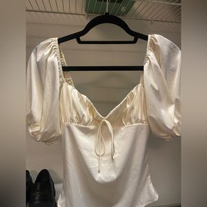 Satin cream puffy sleeve body suit